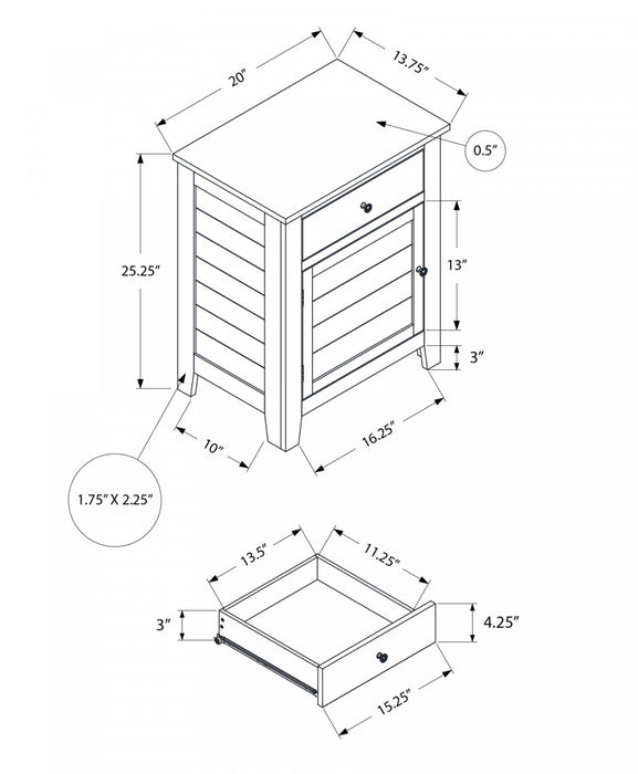Table de bout, d’appoint et de nuit de rangement de style transitionnel avec tiroir de rangement et placages noirs pour la chambre à coucher