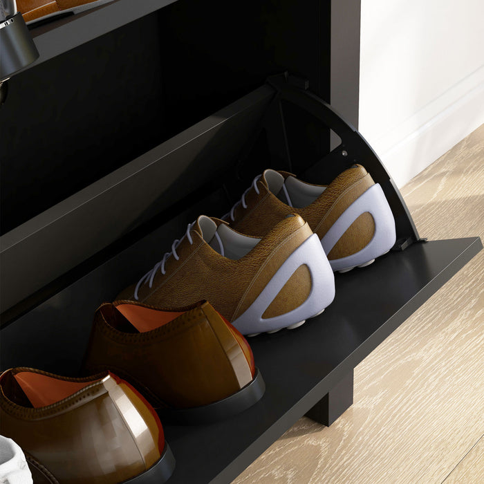HOMCOM Meuble a chaussures avec 2 tiroirs rabattables pour 12 paires, Noir