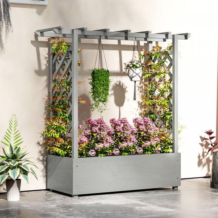 Outsunny Jardiniere Surelevee Avec Treillis, Jardiniere En Bois Surelevee