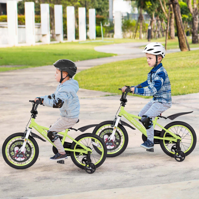 Costway 16\" Velo Pour Enfants Pour 4-7 Avec Guidon Reglable En Hauteur Et Frein A Main En Selle Vert