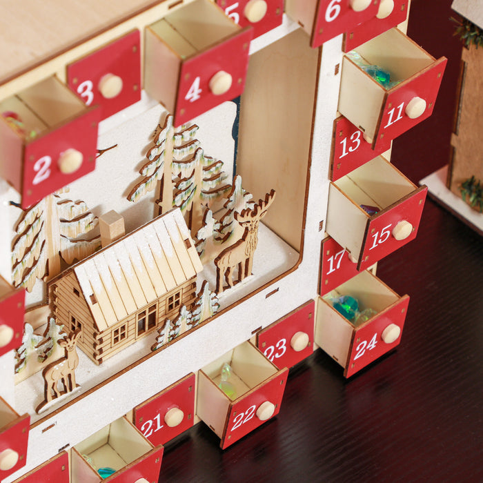 Homcom Calendrier De L'avent De Noel Avec 24 Tiroirs Et Lumieres Led