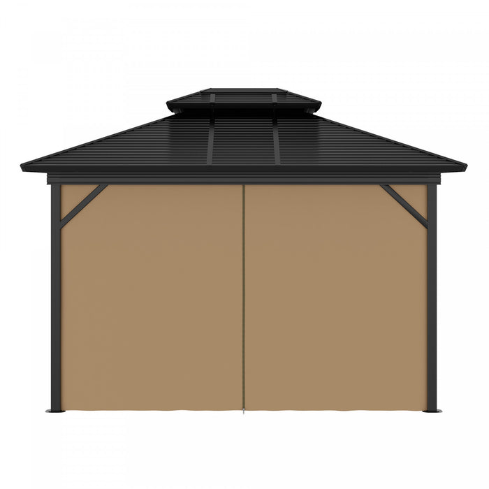 Outsunny 12' X 10' Gazebo A Toit Rigide En Aluminium Pour Patio, Marron