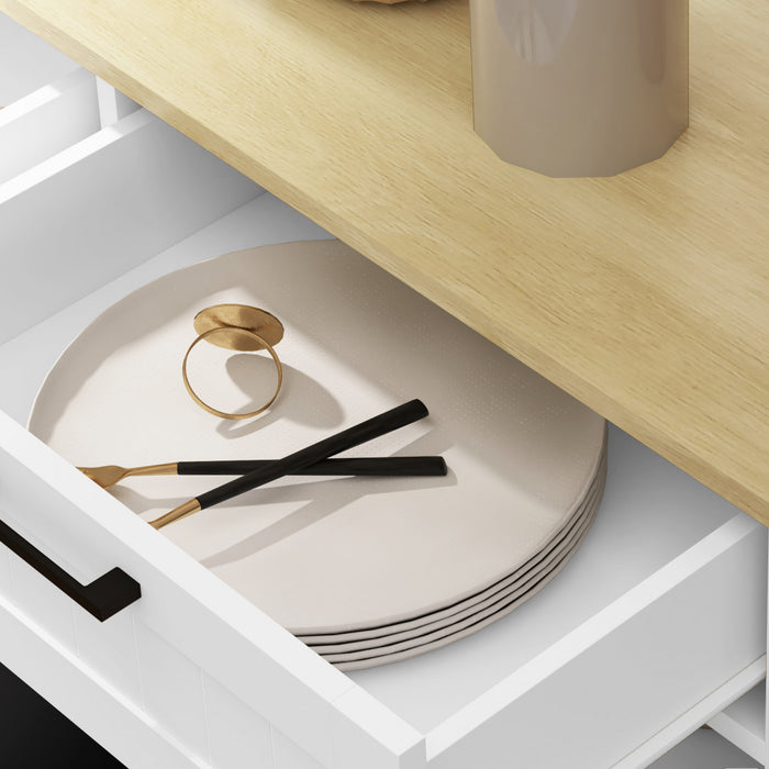 HOMCOM Poubelle inclinable, ilot de cuisine avec 2 tiroirs, blanc