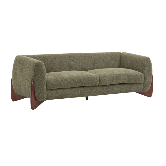 Harold Canape 3 places en bois de 82,75\" avec revetement boucle et sherpa, vert olive