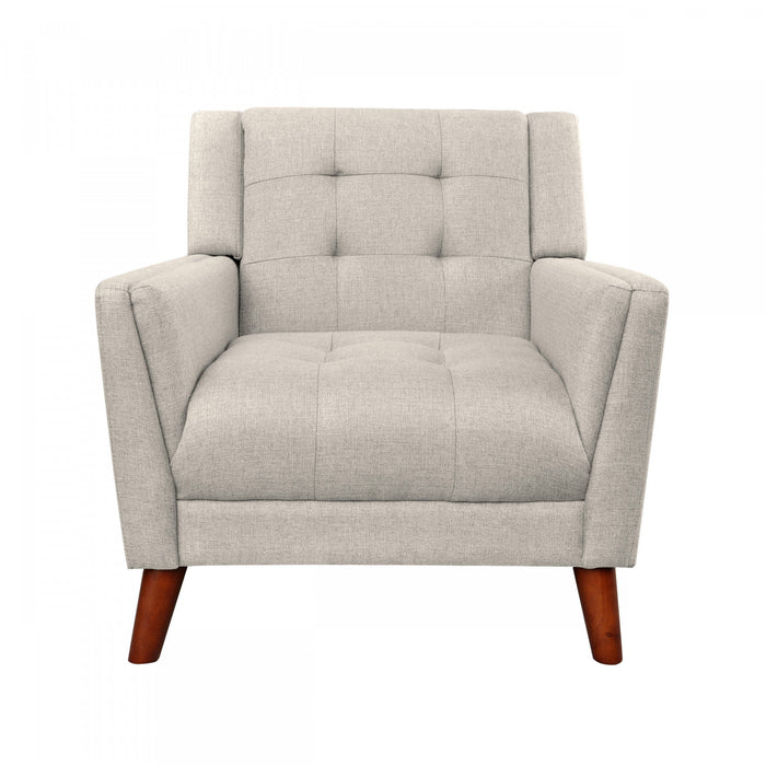 Midway Fauteuil Moderne du Milieu de Siecle a Point Capitonne Gaufre, Beige, Noyer