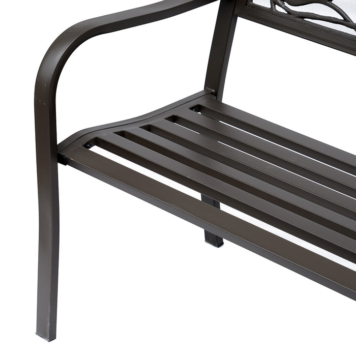 Banc De Jardin En Metal Outsunny 50\" Avec Motif Oiseau Vintage, Brun