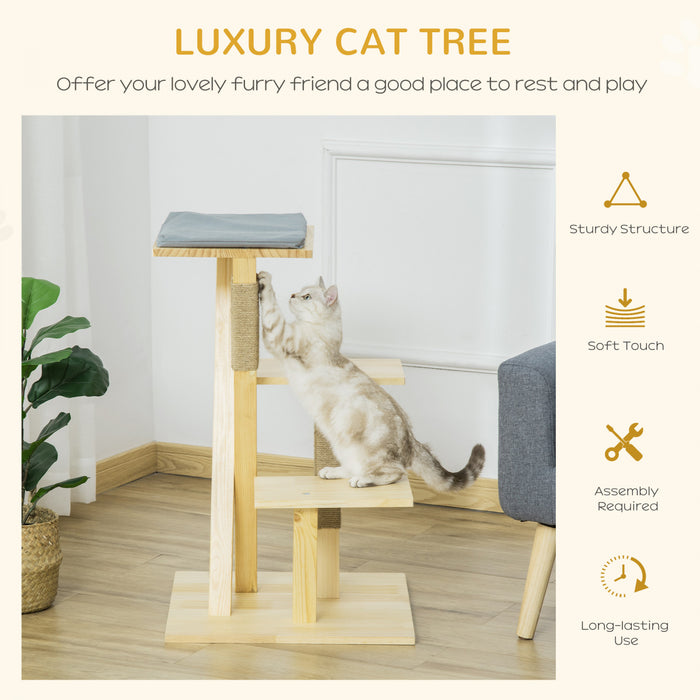 Pawhut Arbre A Chat Centre D'activites Multi-equipe Griffoirs En Jute Plate-formes Coussin Inlus Interieur Exterieur Dim. 19\"l X 19\"l X 30.75\"h Bois Naturel Gris