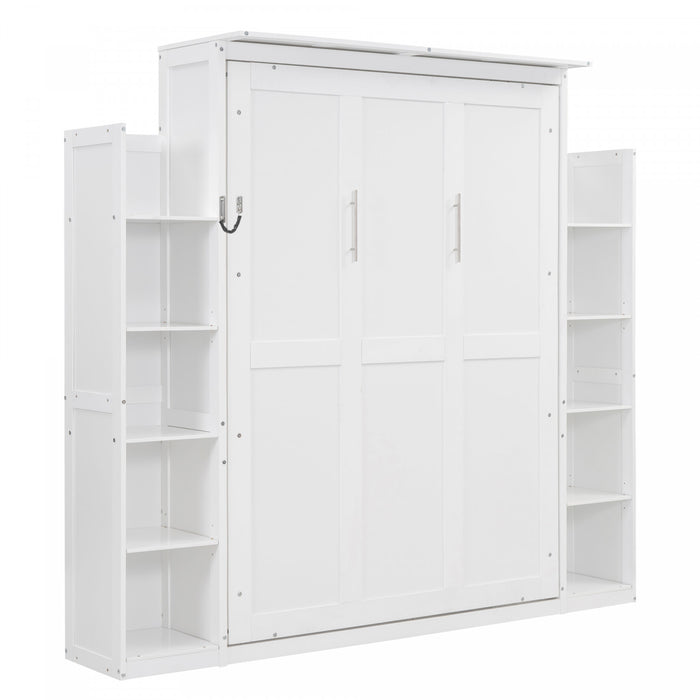 Aiden Lit escamotable Murphy avec etageres et eclairage LED, taille Full, blanc