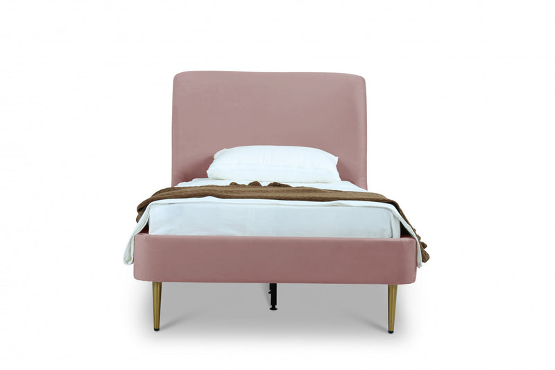 Lit jumeau Heather style milieu du siecle moderne en velours, rembourre, coloris rose poudre et or