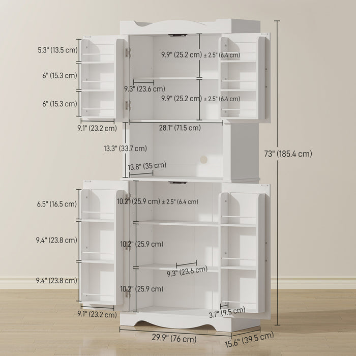 HOMCOM Armoire de cuisine 73\" avec etageres de porte, blanc