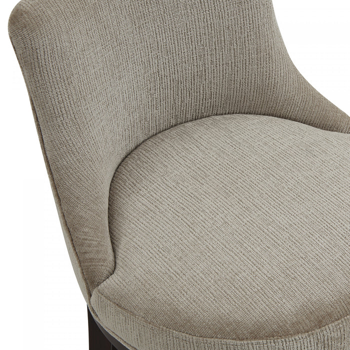 Tabouret de bar moderne en bois Lucia, rembourre en chenille taupe