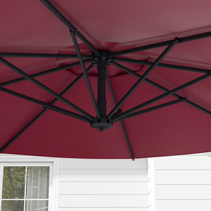 Outsunny Parasol De Patio En Porte-a-faux De 10 Pi, Avec Manivelle, Rouge