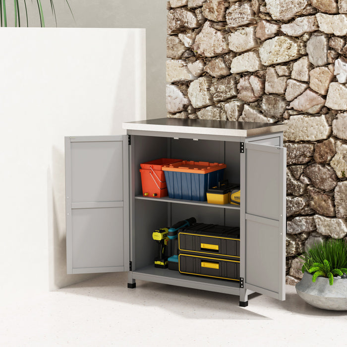 Outsunny Armoire De Rangement En Bois , Abri De Jardin Avec Etagere, Gris