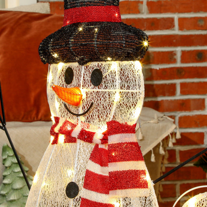 Outsunny Lot de 3 bonhommes de neige de Noel avec lumieres LED, Blanc