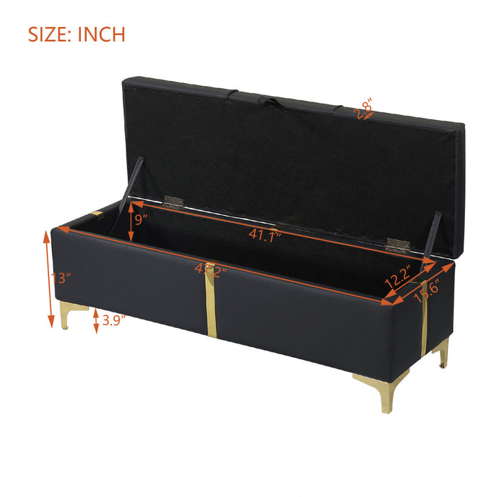 Banc Coffre De Rangement Tony En Velours Doux Avec Pieds Metalliques, Noir