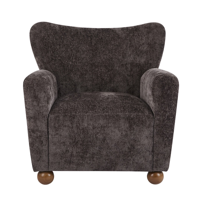 Wingate Fauteuil Aile Confortable en Tissu Premium et Pieds en Bois Massif, Brun Fonce, Teck