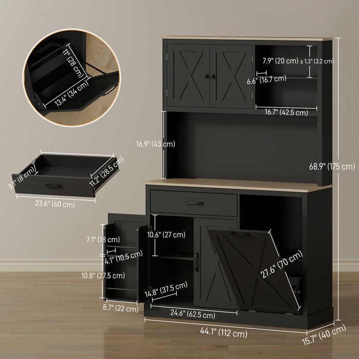 HOMCOM Armoire de Cuisine 69\" avec Station de Charge, Noir
