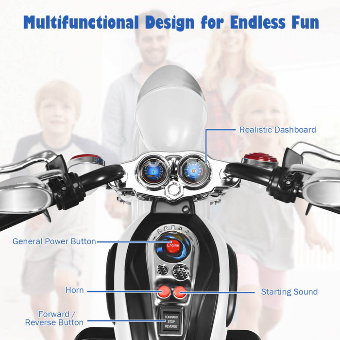 Costway 3 Roues Enfants Rouler Sur Moto 6v Batterie Alimentee Jouet Electrique Blanc