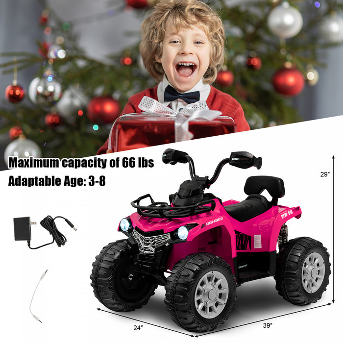 Costway 12v Enfants Rouler Sur Atv Electrique 4 Roues Quad 2 Vitesses W / Mp3 & Phares Rose