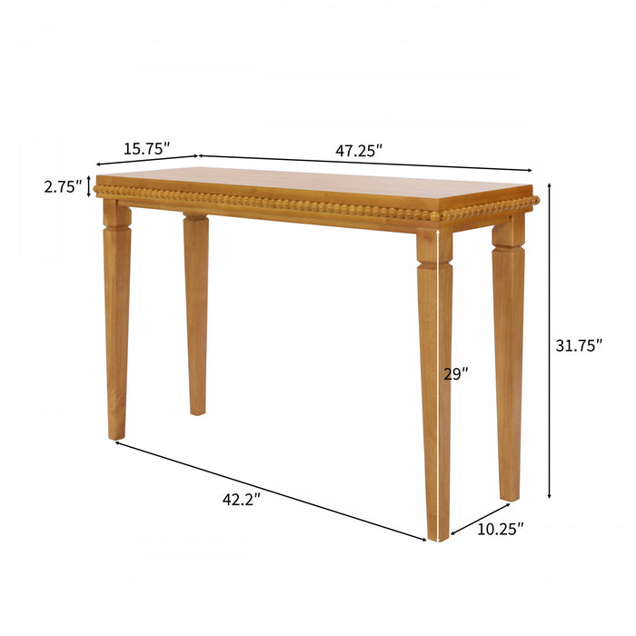 Console rustique en bois Martha 120 cm avec bordure perlee decorative - brune