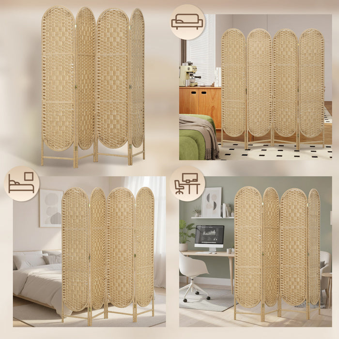 HOMCOM Paravent 4 Panneaux, Ecran Pliable Bohemien, Bois Naturel