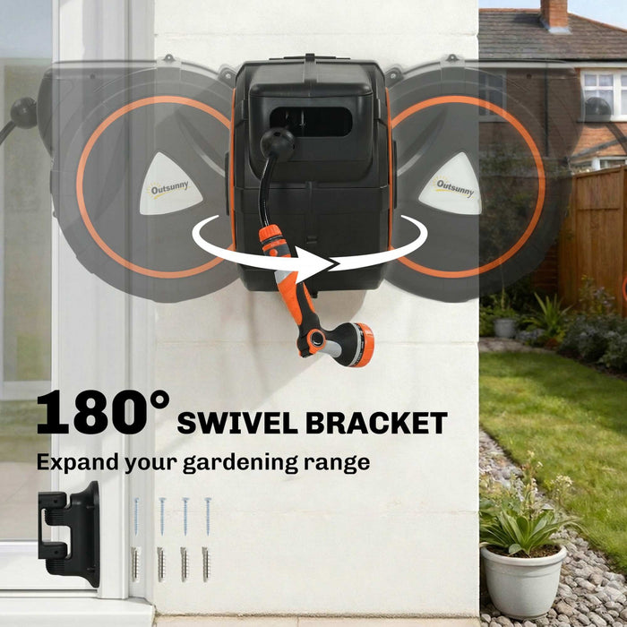 Devidoir de tuyau d'arrosage retractable Outsunny, 1/2\" x 28 m avec buses a 12 modes