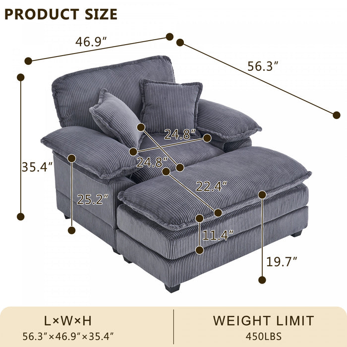 Liam Canape d'interieur moderne en velours cotele 46,9\" avec 2 coussins moelleux, Vert