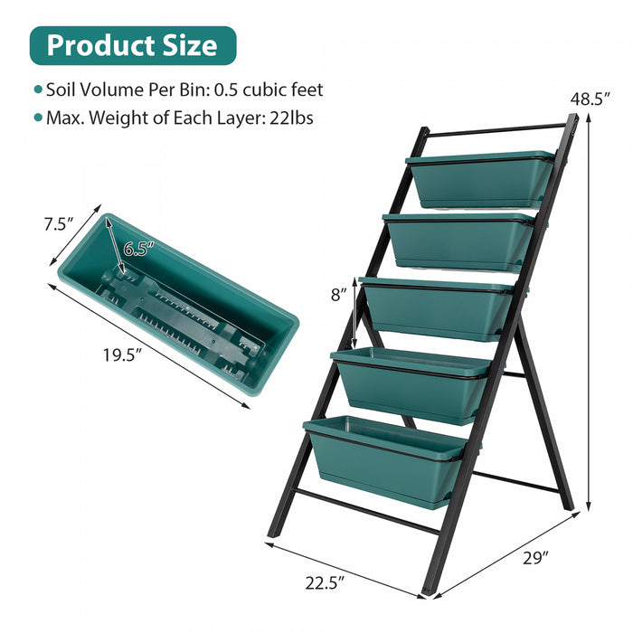 Boite De Planteur De Jardin Vertical Costway A 5 Niveaux Eleve Lit Eleve W / 5 Conteneur Vert