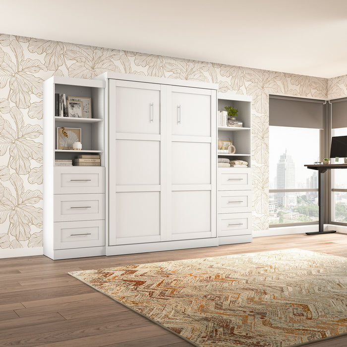 Grand lit escamotable mural Pur de Bestar de 115 po avec 2 meubles à tablettes et tiroirs