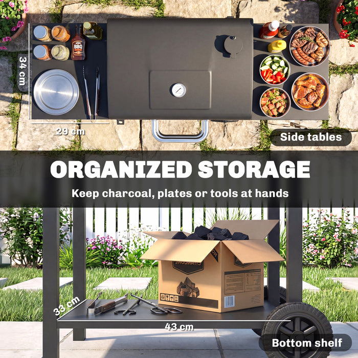 Barbecue au charbon de bois Outsunny avec 2 tablettes laterales et roues