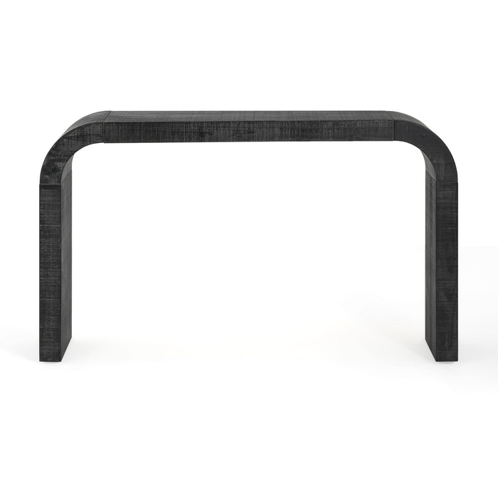 Cedar Table Console en Bois 52 po avec Bord Courbe et Finition Vieillie, Noir