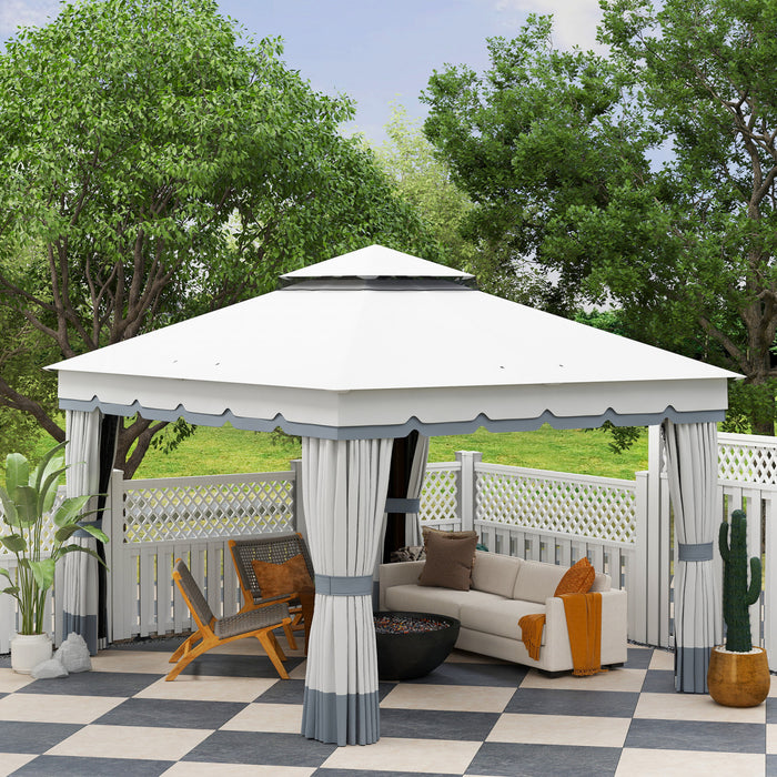 Outsunny Gazebo Exterieur A Double Toit 10' X 12' Avec Filet Et Rideaux