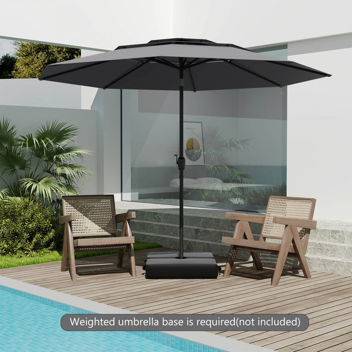 Costway Parasol de patio ventile a 3 niveaux de 10 pieds, grand parasol de table de marche, ombre solaire exterieure gris