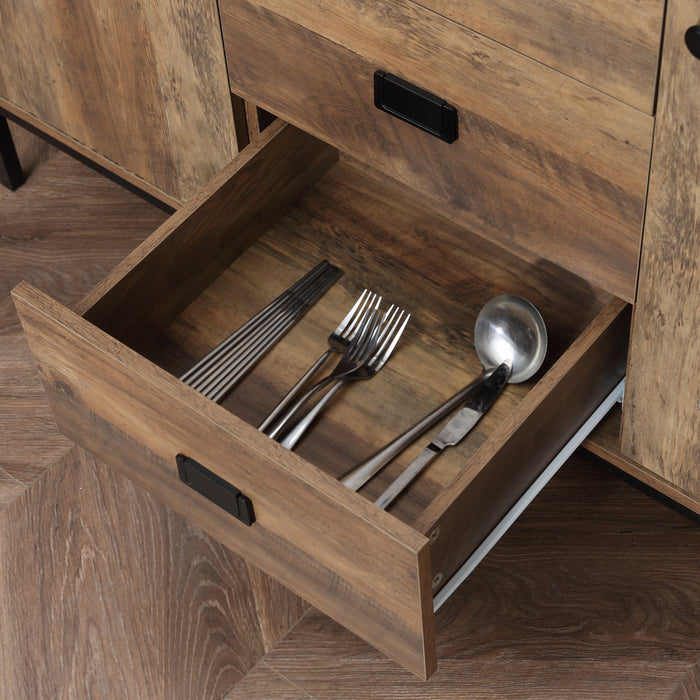 HOMCOM Buffet industriel, armoire de rangement, cupboard brun