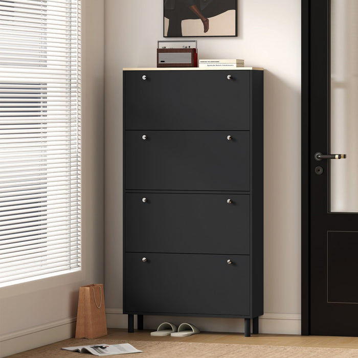 HOMCOM Armoire a Chaussures avec 4 Tiroirs, Meuble de Rangement, Noir