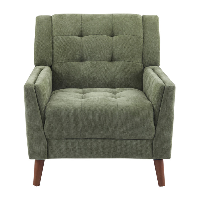 Midway Fauteuil Moderne du Milieu de Siecle a Point Capitonne Gaufre, Vert, Noyer