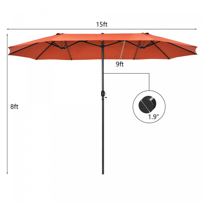 Costway Parasol double face 15FT a manivelle pour patio Jardin marche protection solaire Orange