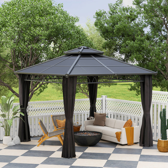 Outsunny Gazebo a Toit Double Rigide avec Moustiquaire et Rideaux, Noir