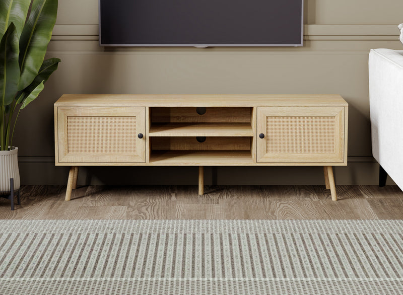 Meuble pour téléviseur avec 2 portes et 2 tablettes - apparence de bois naturel brun