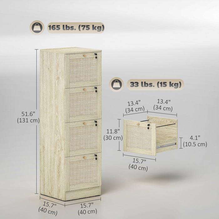 HOMCOM Classeur verrouillable a 4 tiroirs pour format A4, chene