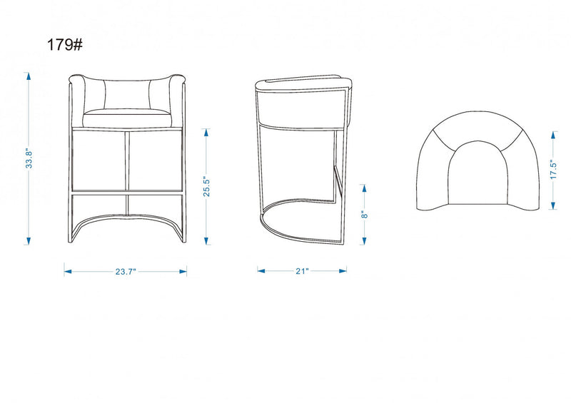 Tabouret de comptoir cosmopolite mi-siecle moderne en metal et tissu, coloris grege