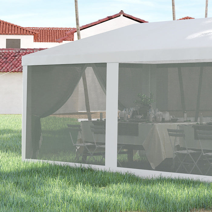 Outsunny Tente De Reception 10' X 28' Gazebo Avec 8 Filets A Mailles, Blanc