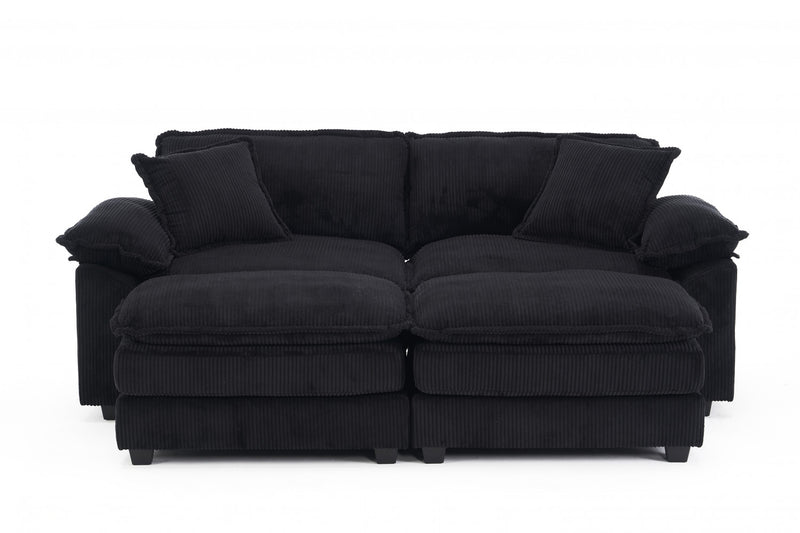 Liam Canape modulaire confortable Cloud 84,6\" avec revetement en velours cotele, Noir