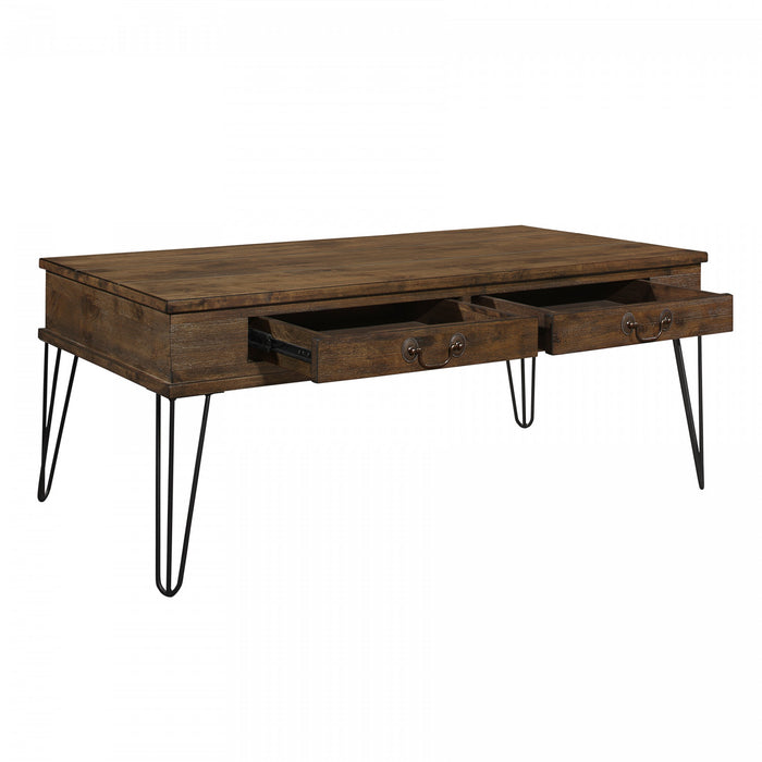 Table Basse Rectangulaire Hughey Avec 2 Tiroirs, Chêne Rustique
