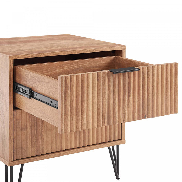 Table de nuit moderne Dumbo 20\" a cannelures en brun dore (2 tiroirs)