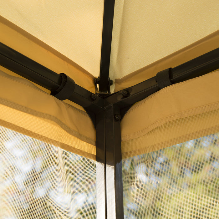 Outsunny 10'x10' Gazebo Canopee Abri Soleil Pour Terrasse Exterieure Canopee Avec Protection Uv Protection Et Moustiquaire