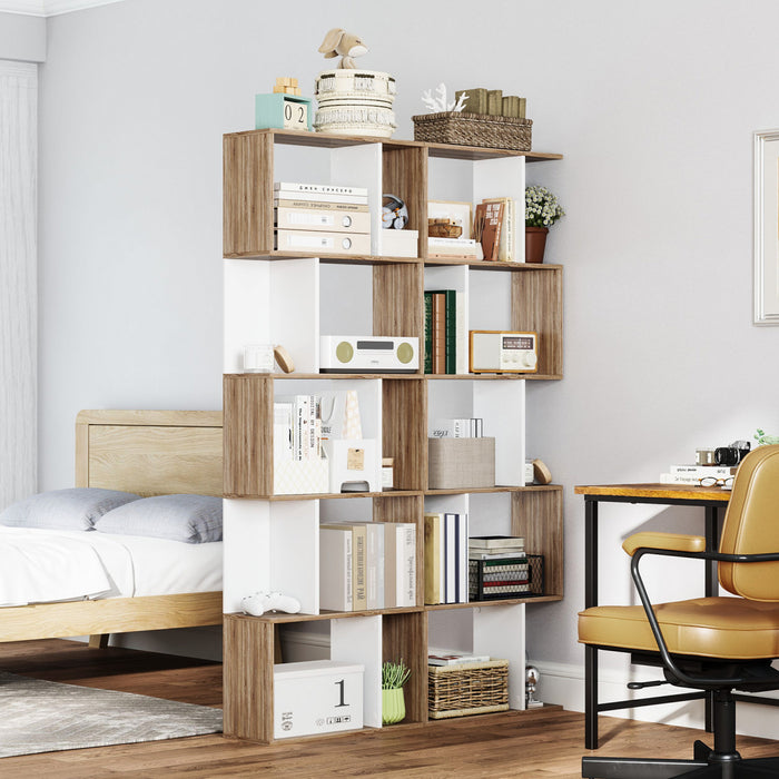 HOMCOM Bibliotheque Geometrique 5 Niveaux Forme S Nature Blanc