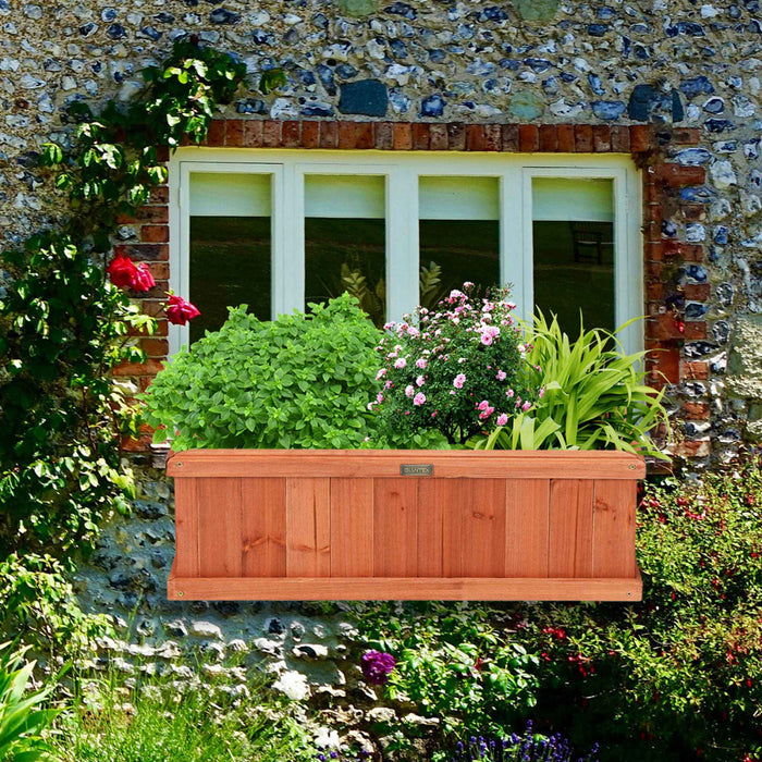 Jardiniere Decorative Rectangulaire En Bois Naturel De 36 Pouces Pour Jardin, Cour, Fenetre