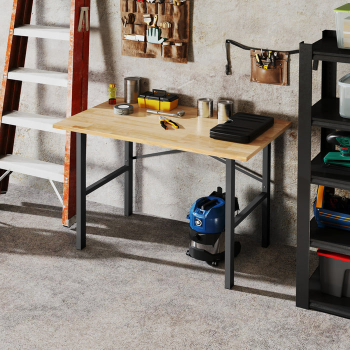 Homcom Table D'etabli De 46 Po, Plateau En Bois De Chene, Table De Travail
