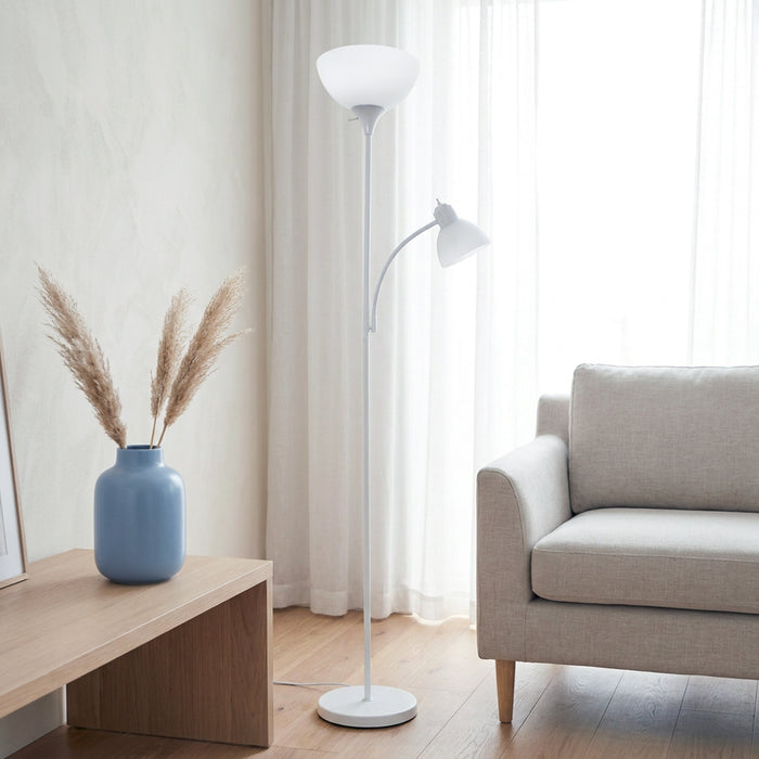 Ardelo Lampadaire avec lampe de lecture a col de cygne, Blanc neige, 71,5 po H